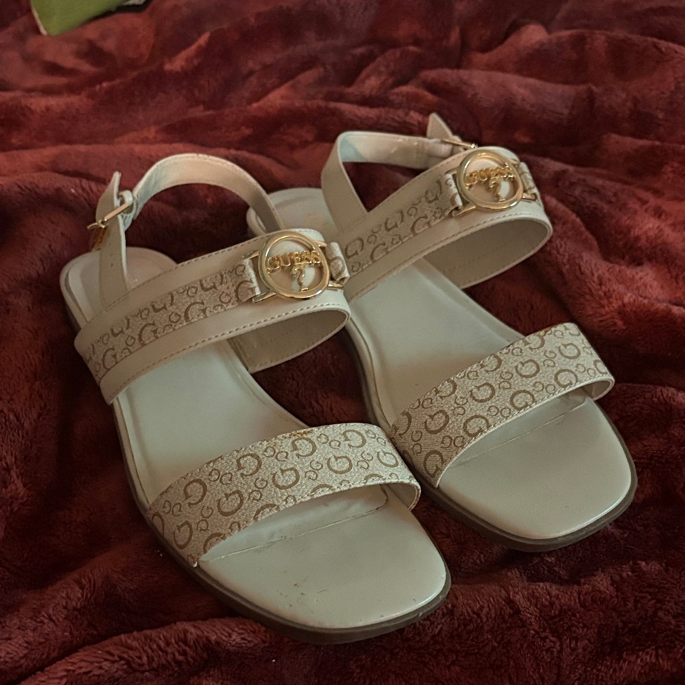 Guess Cream Sandals with Gold Buckles